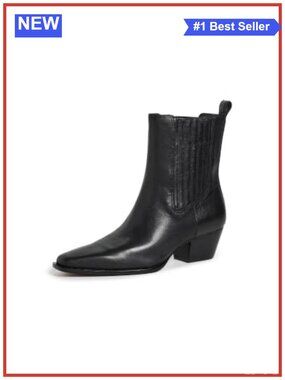 Leather Chelsea Boots Square Toe Mid-Calf Stacked Heel Cushioned